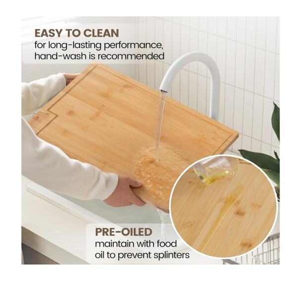 2 pack Bamboo Cutting Boards XL Kickstand & Juice Groove, 20"L x 14"W x 0.7"Th - Picture 5 of 7
